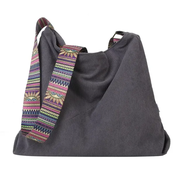 Borsa a tracolla grande in velluto a coste da donna, casual, con fodera in tela, in tessuto solido, con cerniera, a forma di croce, 241112_voghion.com