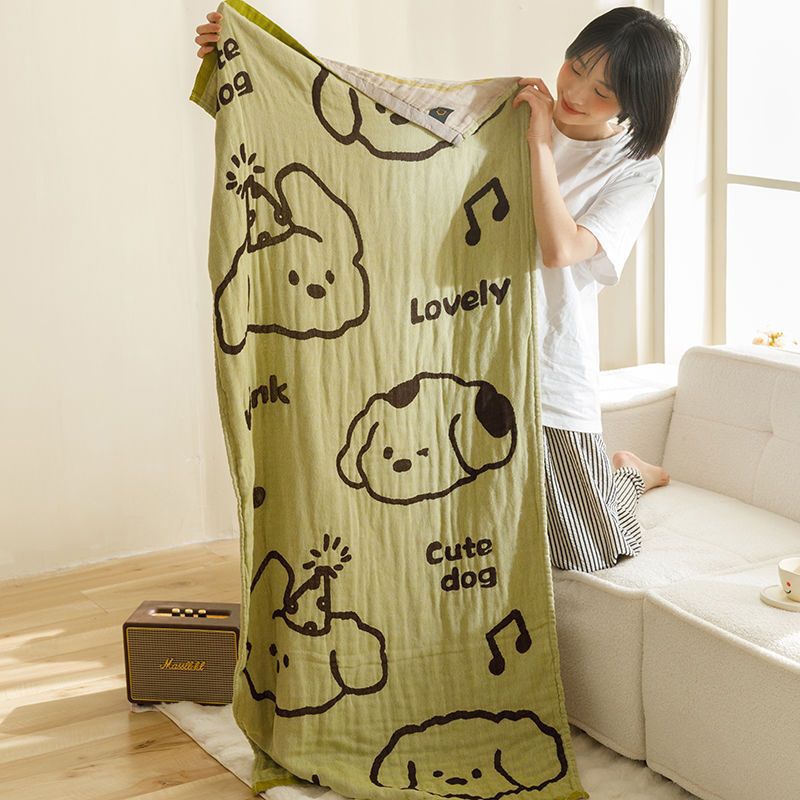 Cartoon-Printed Pure Four-Layer Gauze Cotton-Linen Blend Bath Towel - Ultra-Absorbent, Quick-Dry, Lightweight Style_voghion.com
