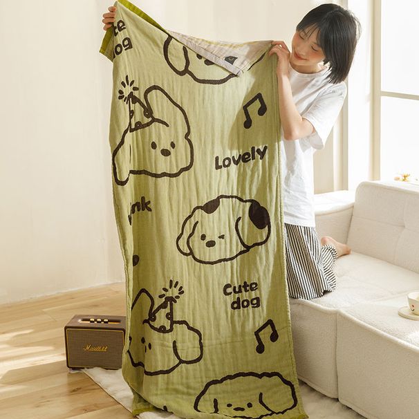 Cartoon-Printed Pure Four-Layer Gauze Cotton-Linen Blend Bath Towel - Ultra-Absorbent, Quick-Dry, Lightweight Style_voghion.com