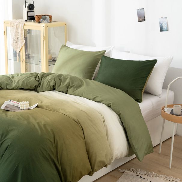 Home Garden Brushed Print Gradient Green Blue Gray Quilt Three Piece Set_voghion.com