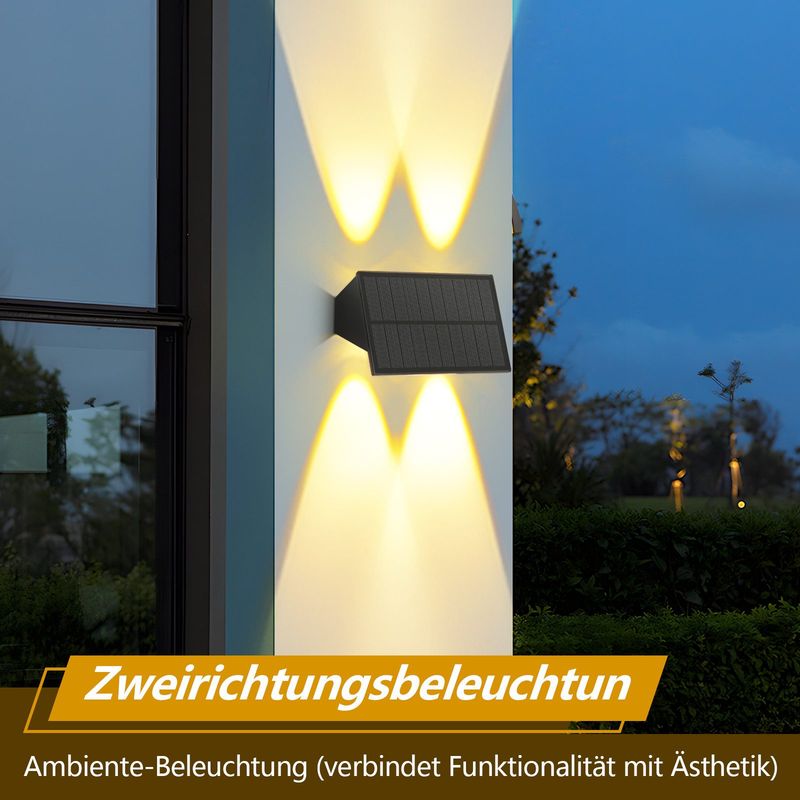 Glitzerlife Solarlampen Für Außen - 4ER Solar Wandleuchte Aussen Wand Warmweiß Solarwandleuchten Wasserdichte Up And Down Solarleuchte Für Zaun Terrasse Balkon_voghion.com
