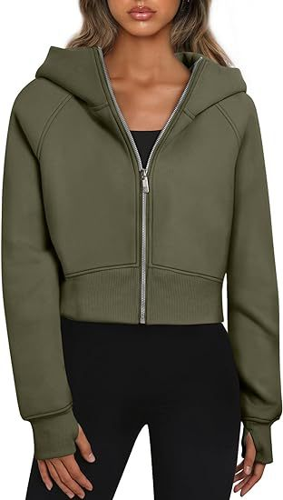 Women's Clothing Hooded zipper short casual plus velvet long sleeved sweatshirt_voghion.com