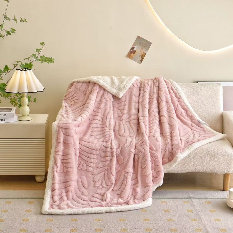 Double Layered Banana Leaf Rabbit Blanket,Similar To Hair Lambskin Handfeel Blanket Home Comfortable Air Conditioning Blanket_voghion.com