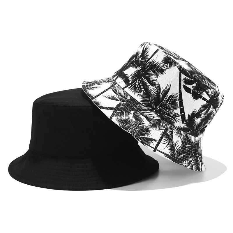Pălării de vară reversibile cu design de cocos alb și negru, imprimate cu copac de cocos, pescar, pălării unisex, Gorro Pescador, bărbați_voghion.com