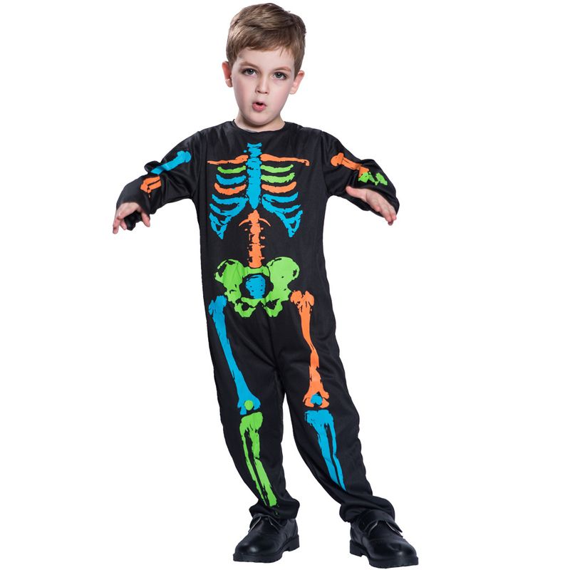 Costume da festa a tema per attività in campus, con teschio colorato e scheletro, per bambini, neutro, Halloween_voghion.com
