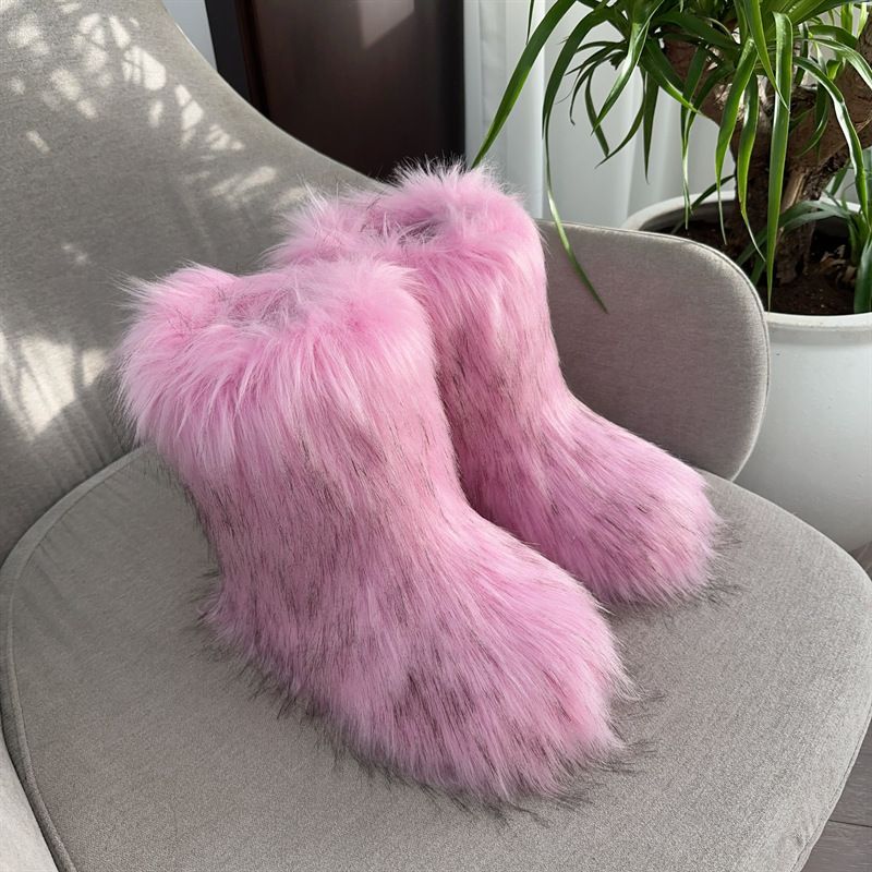 cross border raccoon fur plush snow boots with closed toe warm fluffy fur hot girl y2k foreign trade style_voghion.com