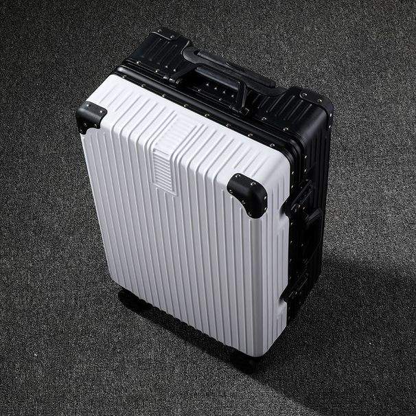 Vintage Aluminum Frame Suitcase With Spinner Wheels, Durable ABS+PC Luggage For Travel, Carry-On & Check-In, Secure TSA Lock, Stylish Colors_voghion.com