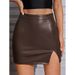 2022 Slim Fit, Elegance, Commuting, Brown Lace, Caution, Machine Bag Hip Skirt, Solid Color Short Skirt For Women_voghion.com