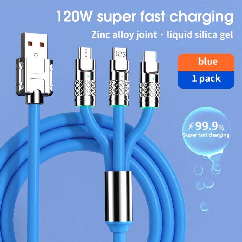 3-i-1 6A 120W laddningskabel mini USB Type-c 1,2M/2M flytande silikon USB-laddarkabel för mobiltelefon, lämplig ,_voghion.com