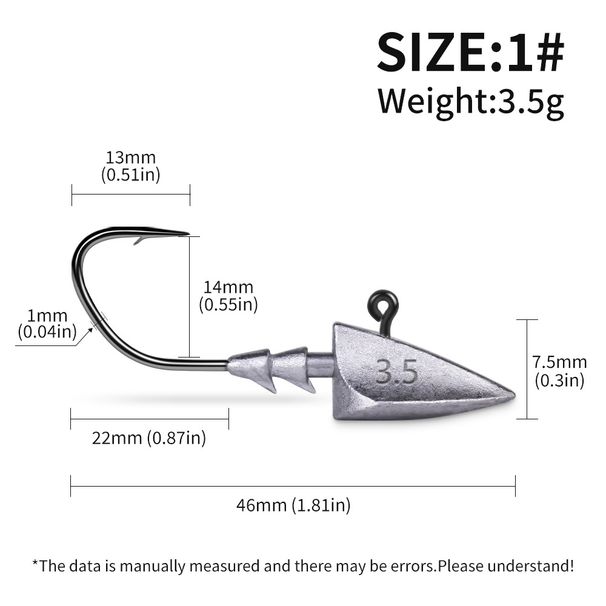 Hak z główką ołowianą Tumbler Wzmocniony ostry haczyk z główką ołowianą 3,5 10g Hak z miękkim robakiem Hak z zadziorem Hak z korzeniami Hak skierowany w górę_voghion.com
