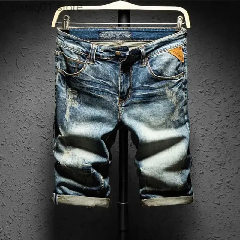 Summer New Quick Shipping Vintage Elastic Slim Fit High Quality Fashion Men's Denim Shorts T230502_voghion.com