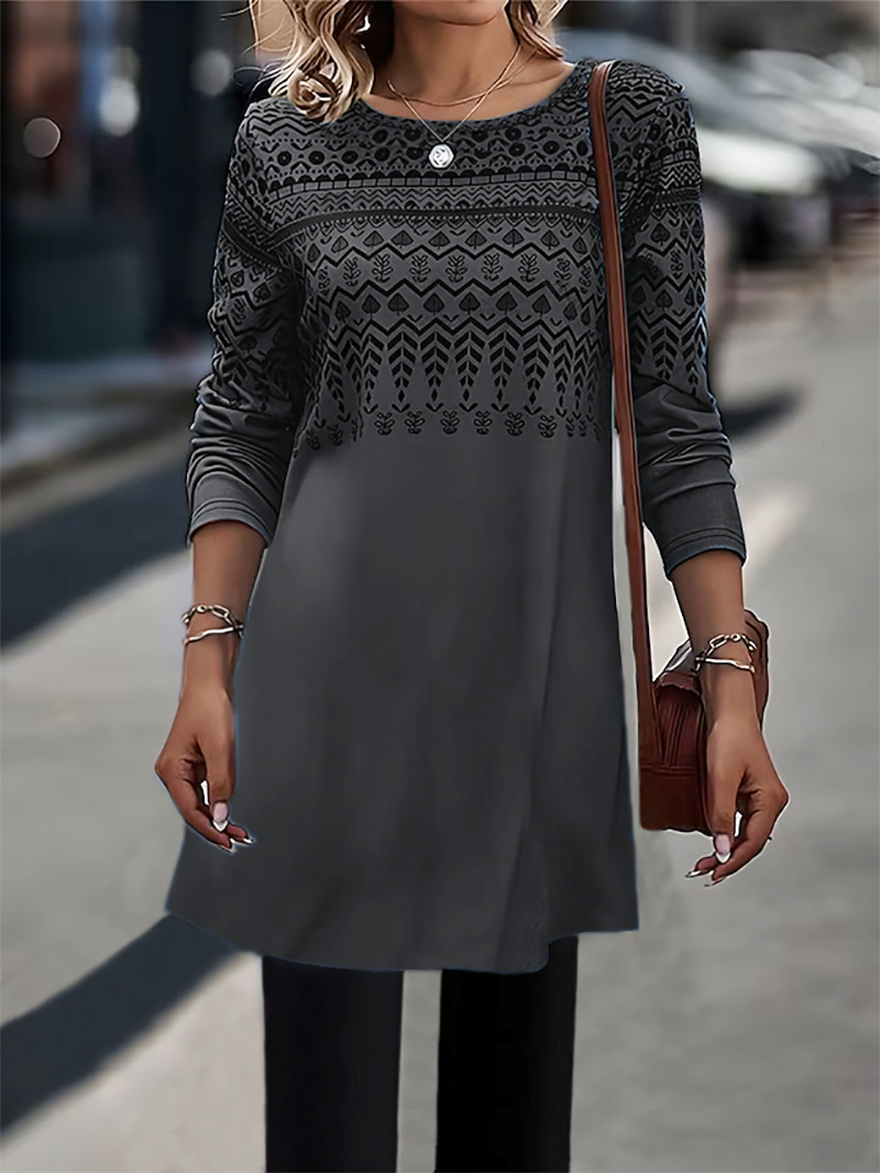 Top da donna in maglia di media lunghezza stampato a maniche lunghe_voghion.com