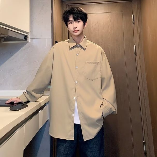 Herrenmode Herren Sommer Leichtes Reifes Eisseiden-Drapierungshemd Trend Vielseitiges Fünf-Ärmel-Schnallenhemd_voghion.com