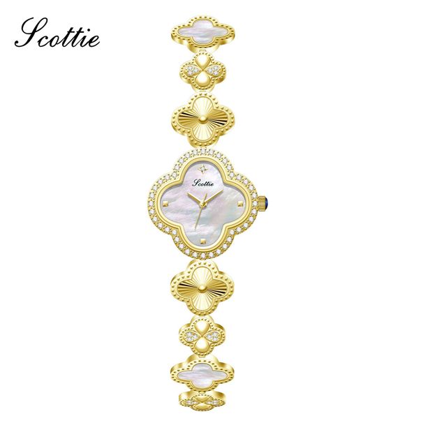 Montre femme Scottie Small Bracelet 9695 Laser Trèfle à quatre feuilles Cadran nacre_voghion.com