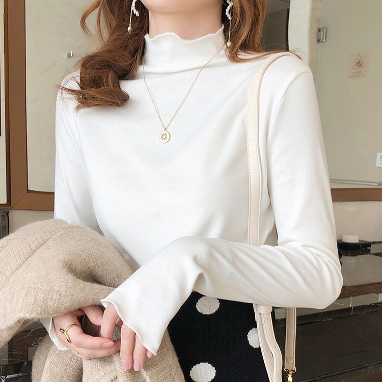Autumn and winter new solid colored German velvet bottom sweater for women's slim fit with a half high collar for warmth and plush long sleeves_voghion.com