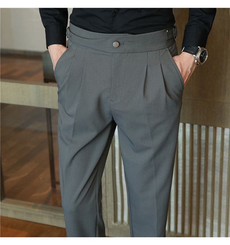 Distribuzione all'ingrosso casual versione coreana di pantaloni alla moda napoletani in twill texture non-ig e drappeggiati da uomo_voghion.com