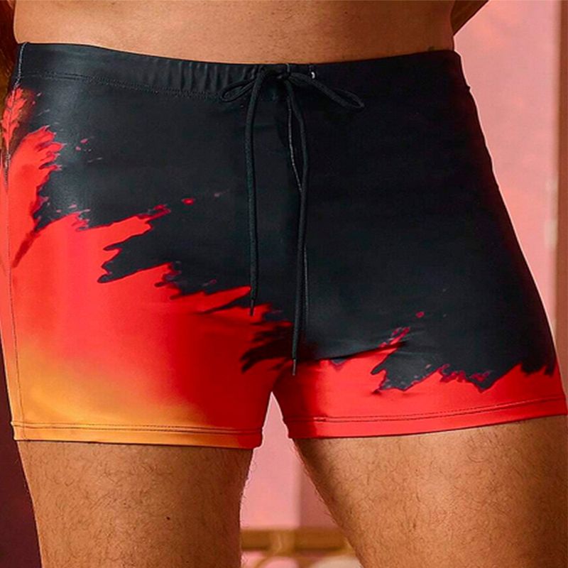 ​Men's Flame Print Swim Trunks - Adjustable Drawstring & Quick-Dry Fabric (Stylish & Comfortable For Beach & Pool Activities)​_voghion.com