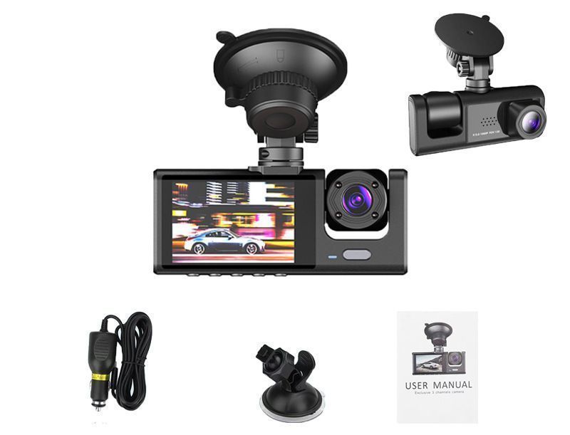 Rejestrator jazdy w sprzedaży 3-kierunkowy HD 1080P, monitoring parkingowy z noktowizorem, 3-obiektywowy rejestrator samochodowy_voghion.com