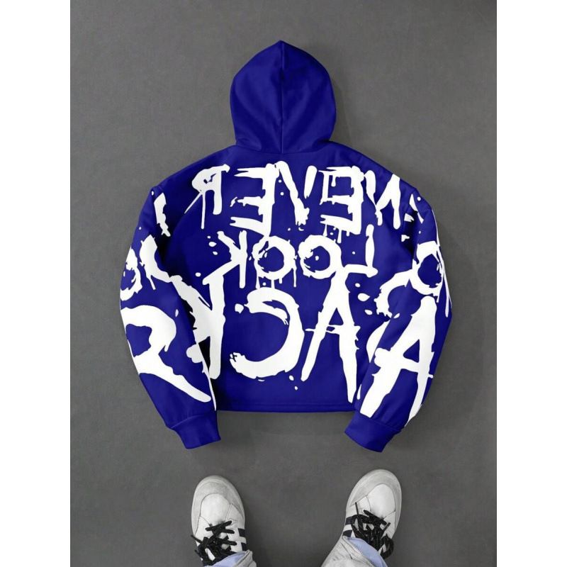 Men's Clothing Young Street Graffiti English Words Trendy Graffiti Font Print White Hooded Sweatshirt_voghion.com