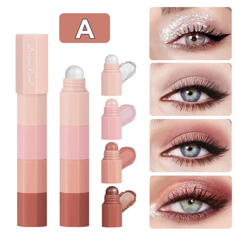 Lazy-Style wasserfester Lidschattenstift – Highlighter & Lidschatten in einem, Perlglanz-Finish, 4-teiliger Lidschattenstift_voghion.com