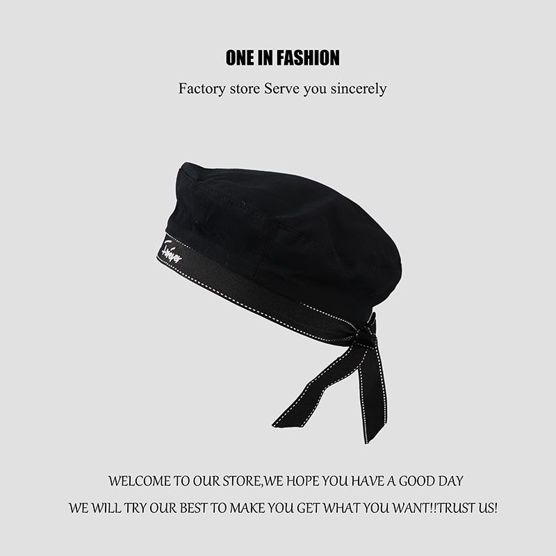 Cute JK Beret For Women, Summer Thin White Navy Sailor Hat, Black College Style Uniform Hat_voghion.com