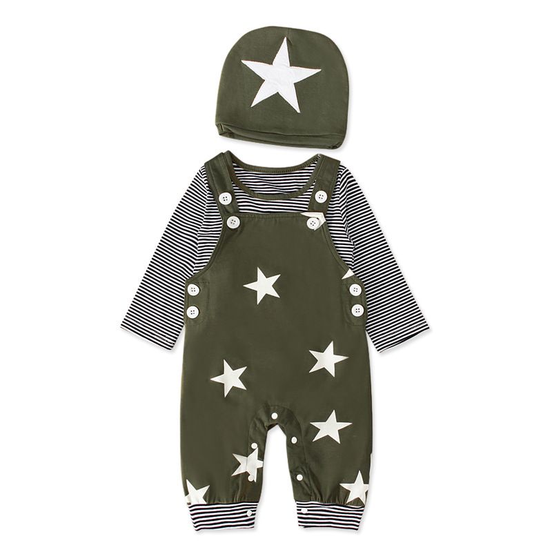Frühlings- und Herbstanzug für Jungen und Mädchen, Sterne mit langen Hosen + Langarm-T-Shirt + Hut, dreiteiliger Kinderanzug_voghion.com