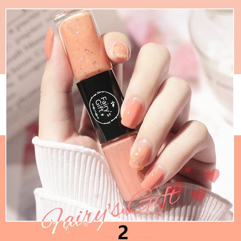 Fairys Gift Dvigubos galvos nagų lakas Nemokami kepimo mikroklijai blizgučiai Nelupami kojų nagai balti_voghion.com