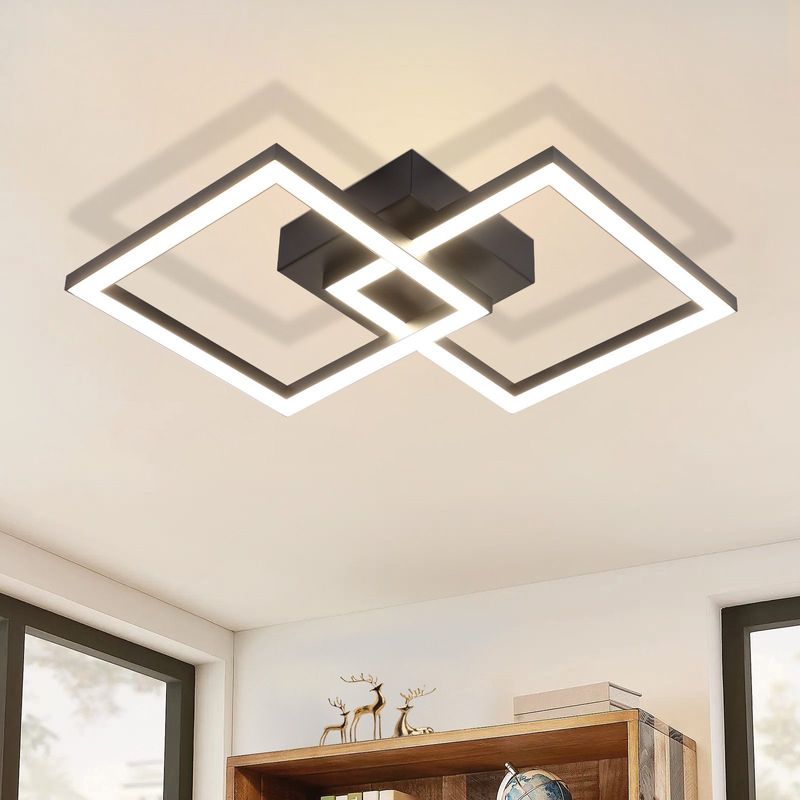 Deckenlampe LED Deckenleuchte Schwarz - 24W 4000K Küchenlampe Moderne Flurlampe Neutralweiß Schlafzimmerlampe Eckig Deckenbeleuchtung Für Wohnzimmer_voghion.com