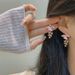 Romance Pink Petal Micro Pave Zircon Spring Summer New High-Value Tassel Versatile Earrings For Women_voghion.com