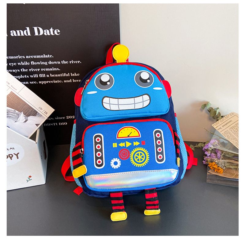 Modern and cool robot kindergarten schoolbag anime cartoon boy backpack contrast color sewing smiley face backpack_voghion.com