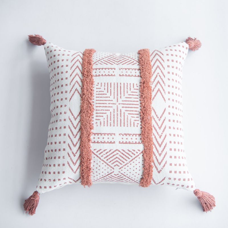 Bohemian Style Cotton Tufted Pillow Case Handmade Cotton Thread Embroidered Four Corner Tassel Cushion Cover_voghion.com