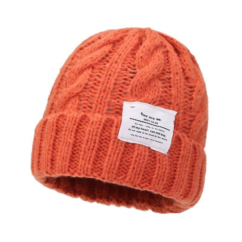 Hat hemp pattern patch couple wool hat female autumn and winter fashion warm  version ins ear protection knitted hat_voghion.com