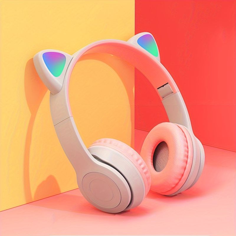 Niedliche Kopfhörer, Gaming-Kopfhörer zum Laufen, kabellose Ohrhörer mit Ohrschlaufe. Kabellose Kopfhörer mit Licht, farbenfrohes LED-Licht,...