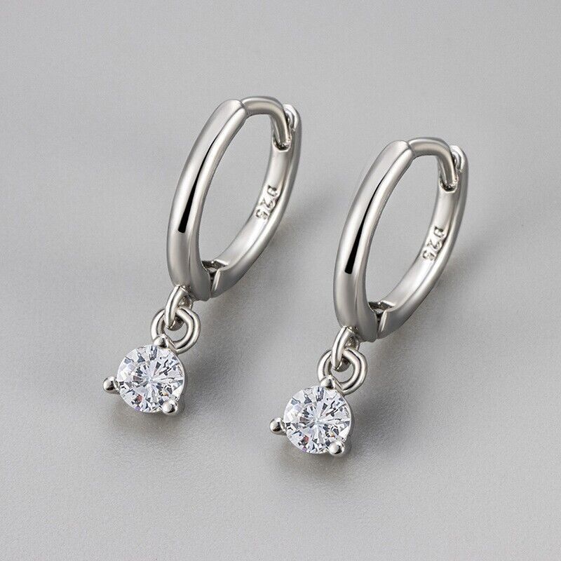 Women 925 Sterling Silver Gold Plated Huggie Hoop Dangle CZ Earrings Gift D23_voghion.com