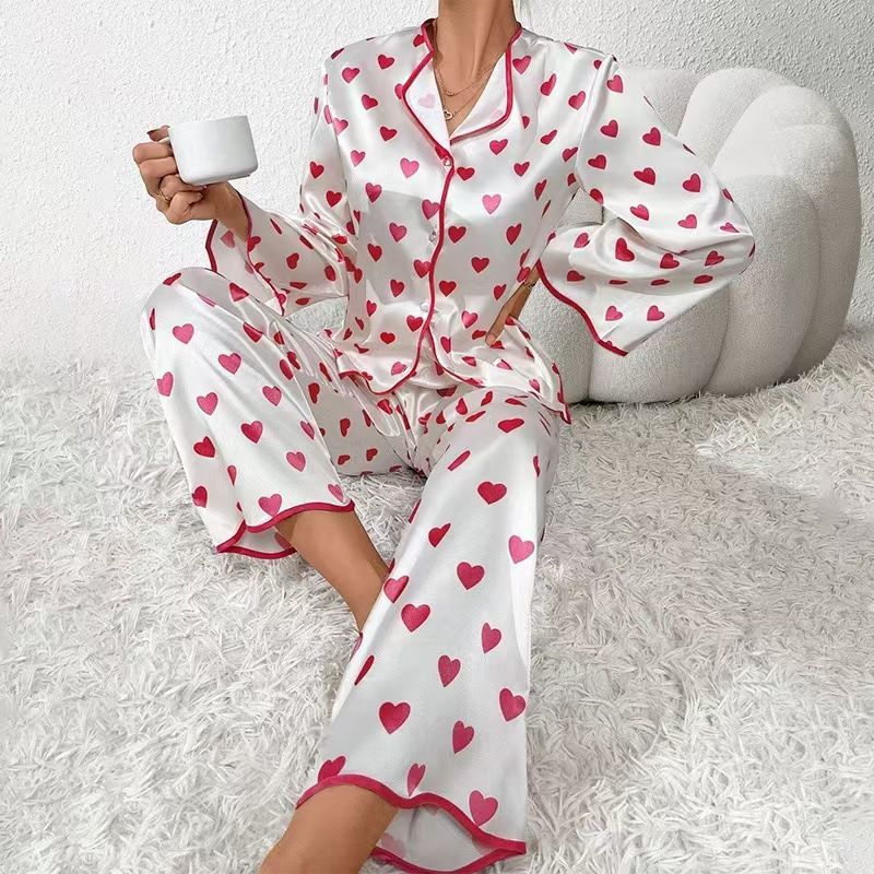 Pyjama en satin fin à manches longues pour femme, imprimé Love_voghion.com
