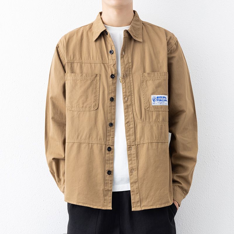 Cross-border shirt men's autumn 2022 Japanese simple thin cotton long-sleeved shirt solid color tooling pocket top_voghion.com