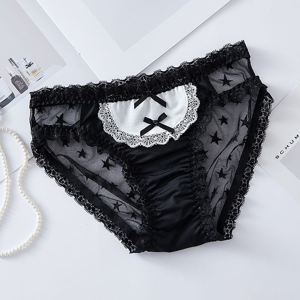 Abbigliamento femminile Mutandine Lolita da donna, pizzo a stella avvolto sui fianchi a vita media, slip per studenti in stile giapponese, mutandine comode e senza cuciture_voghion.com