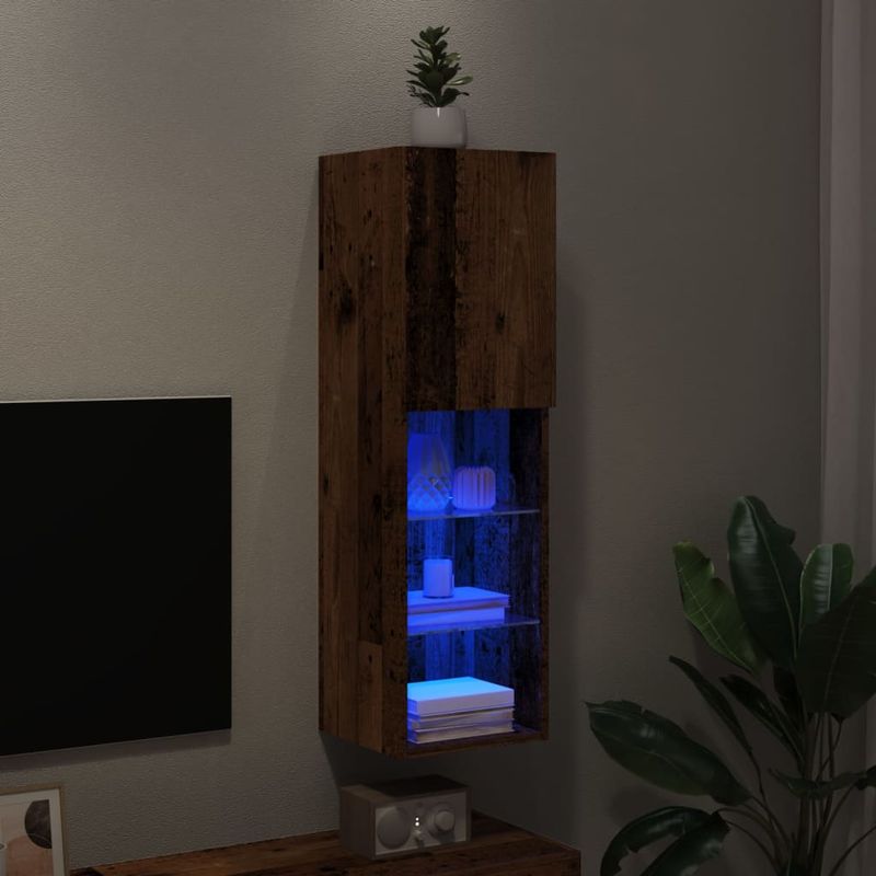 TV-Schrank mit LED-Leuchten Altholz-Optik 30,5x30x102 cm_voghion.com