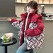 Kids Winter Hooded Jacket With Soft Polyester Filling, Warm & Stylish Outerwear For Girls, Short Puffer Coat With Color Block Design (Black/Red)_voghion.com