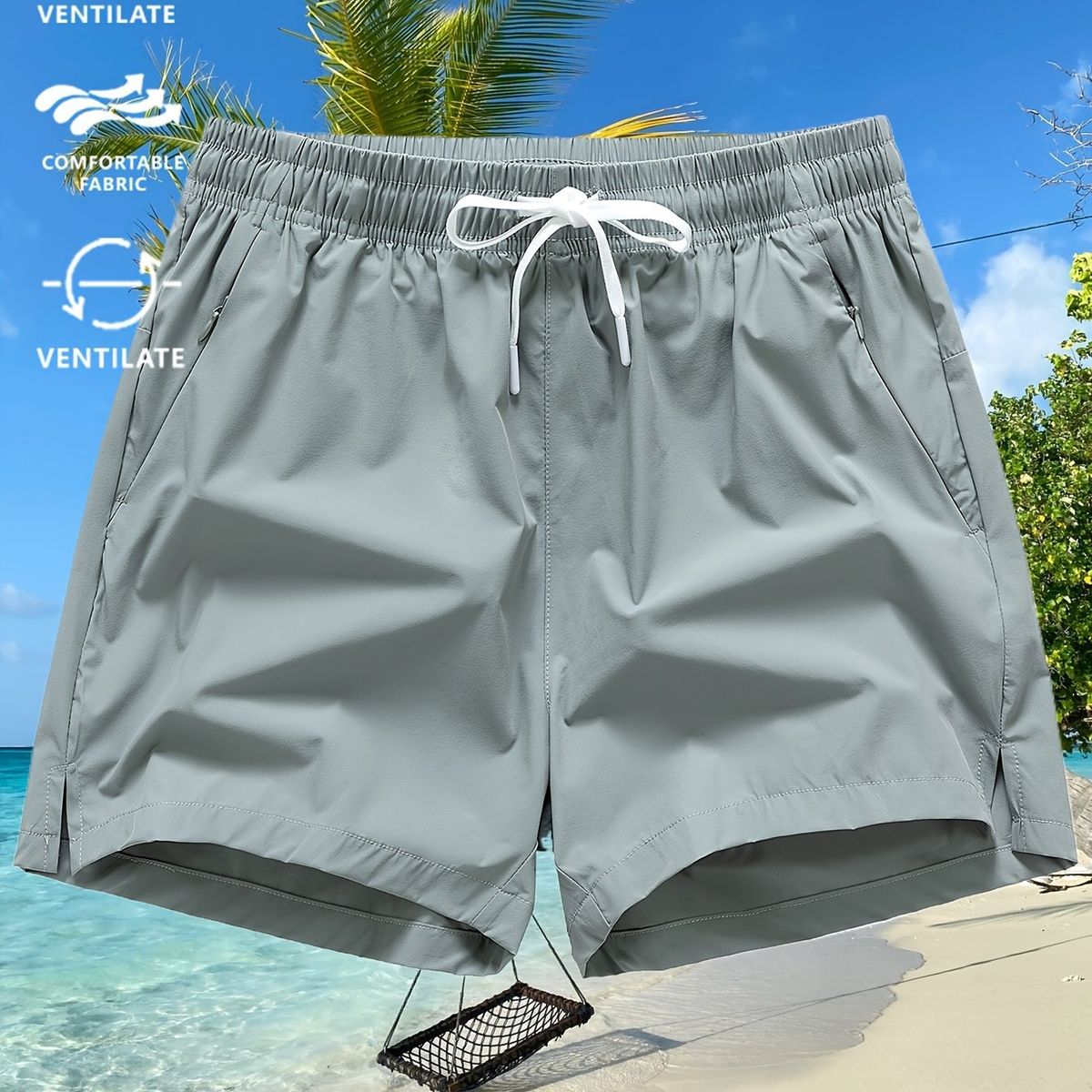 Herrkläder Moderiktiga Strandfritid Enfärgade Snabbtorkande Lösa Sportshorts_voghion.com