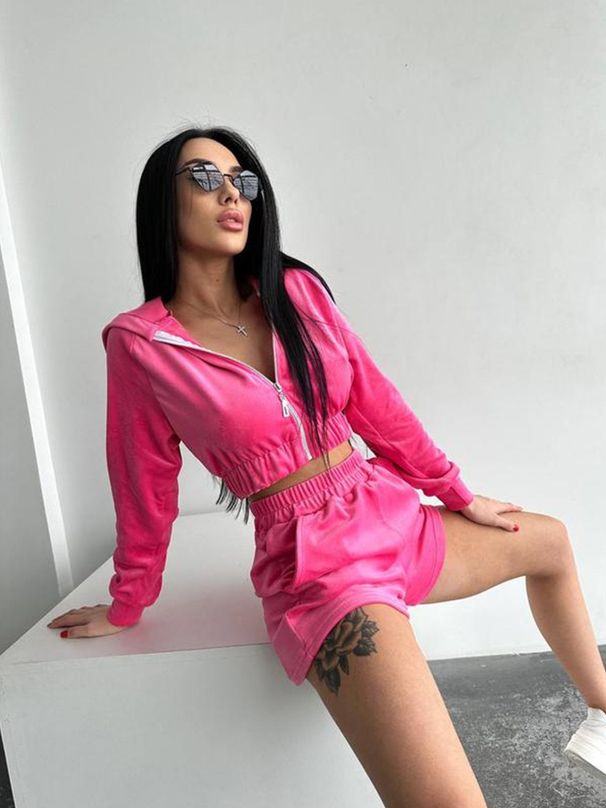 2025 2025 New Cross-Border European And American Fashion Printed Set Long Sleeve Zipper Cardigan Top Casual Shorts_voghion.com