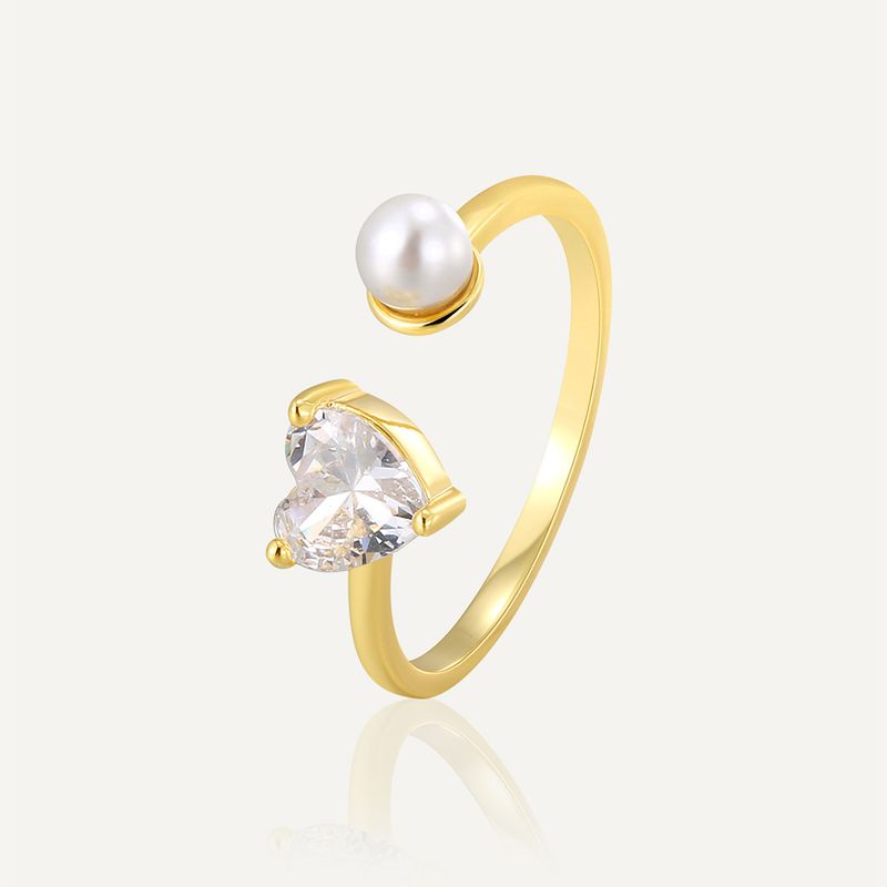 Bague ouverte légère et luxueuse pour femme, plaquée or, incrustée de zircons et de perles_voghion.com
