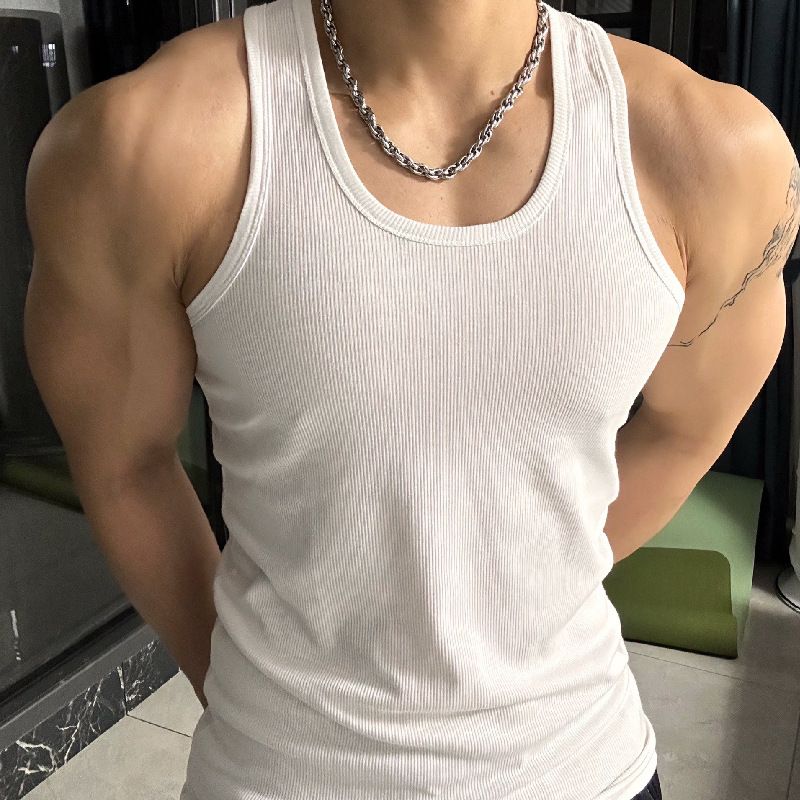 Men's Clothing Vest Ice Silk Thick Thread Street Fitness Elastic Sports Slim Fit I Shaped Sweat_voghion.com