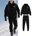 Men's Solid Color Fleece Hoodie & Jogger Set, Plush Lined Zip-Up Jacket With Matching Pants, Winter Loungewear_voghion.com