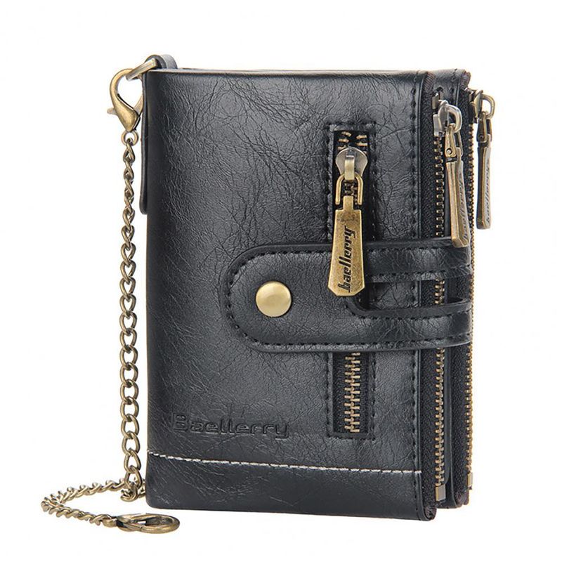 Portefeuille en Faux cuir pour hommes, Double fermeture éclair, grande capacité, boucle de sécurité, rétro, multi-grille, à la mode_voghion.com