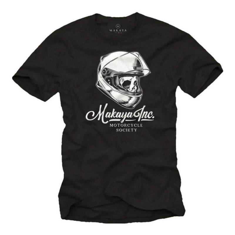 Tricou motociclist cool cu ​​imprimeu de craniu și cască, Makaya Inc._voghion.com