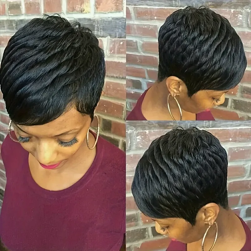 6Inch Pixie Cut Human Hair Wigs For Women_voghion.com