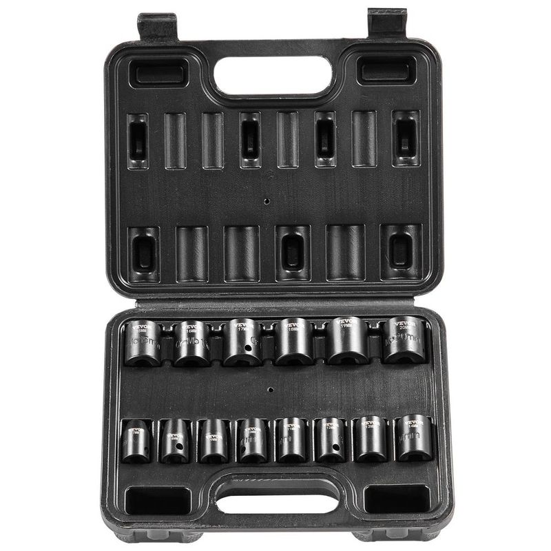 Impact Sockets Set 14pcs 6-Point 3/8in Drive Bit Ratchet Tool Kit Case_voghion.com