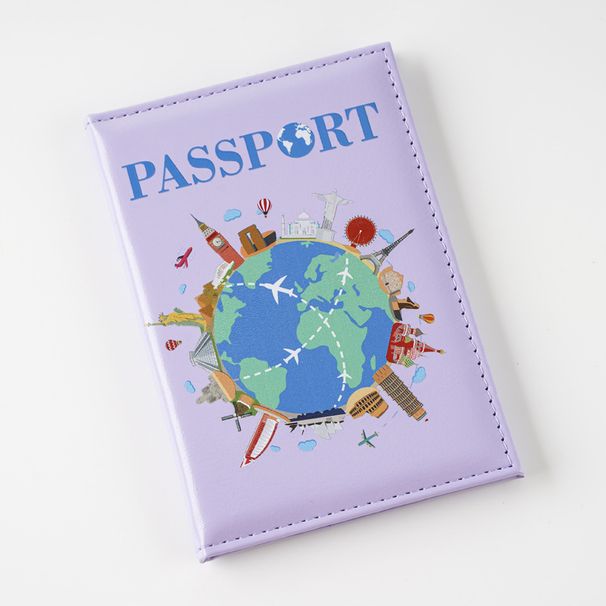 Multifunctional PU Leather Passport Holder With Cartoon Map Print, Travel Document Organizer For Tickets & Cards, Lightweight & Durable_voghion.com