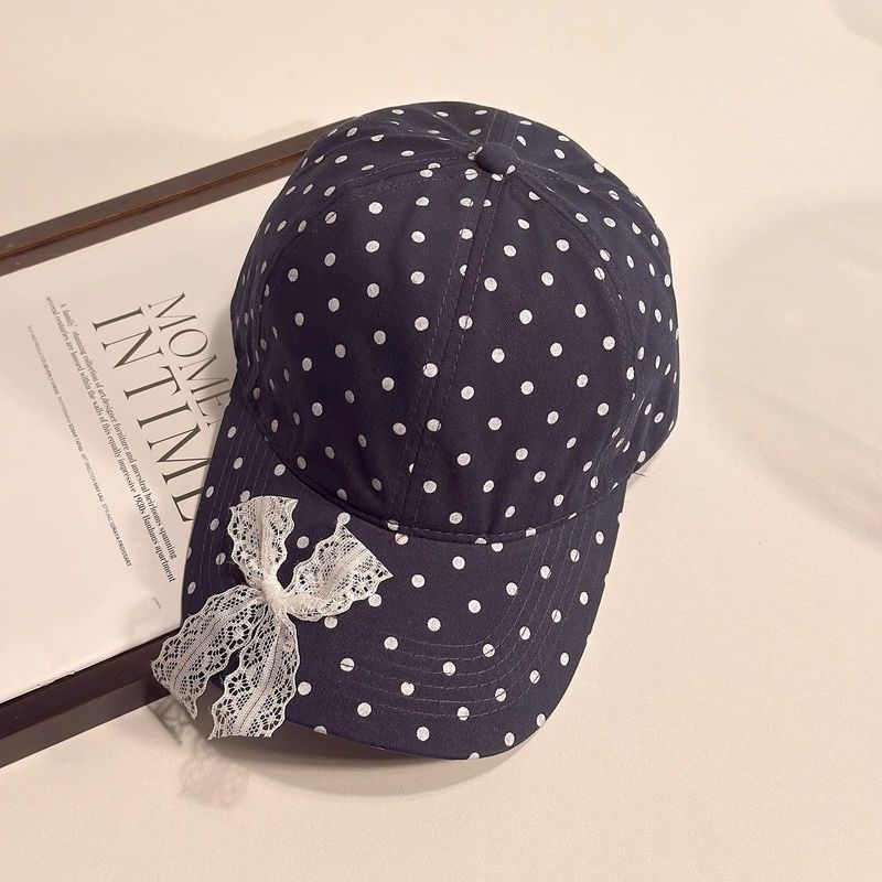 Polka Dot New Original Bow Lace Sunscreen Cap Big Head Sunshade Baseball Cap_voghion.com